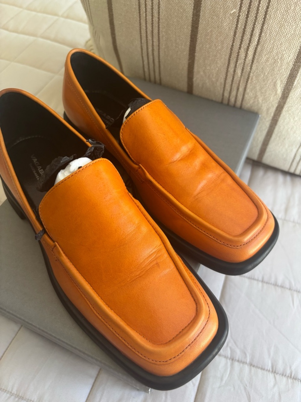 Vagabond Orange Leather Slip-On Loafers